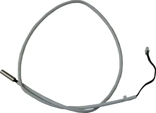 Heißgasfühler mit einem Metallteil und angeschlossenen Kabeln, geeignet für Heizsysteme der Marke Wolf.